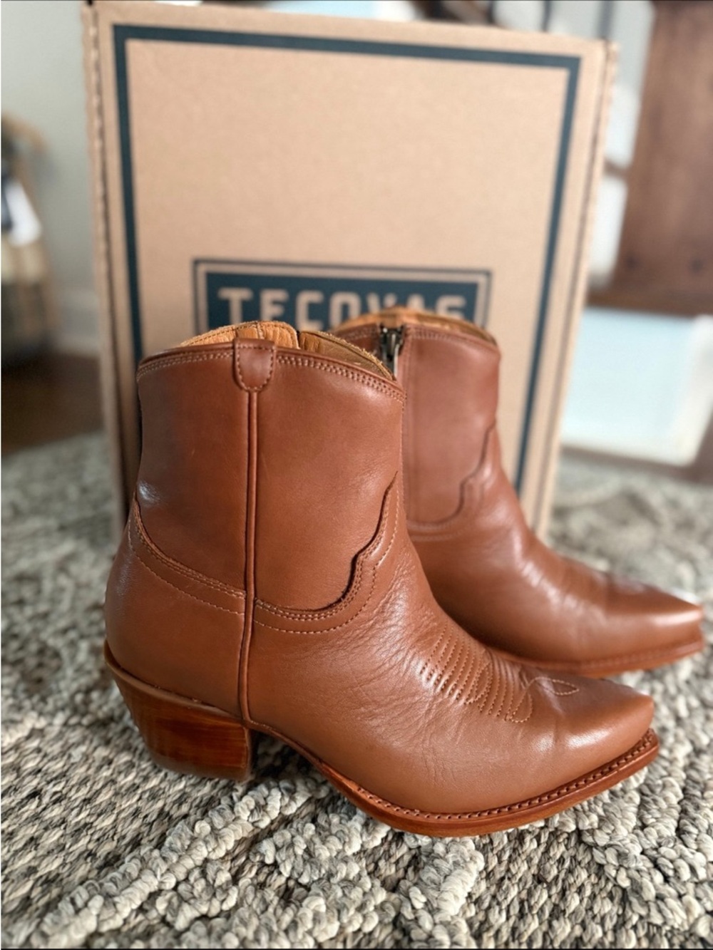 Tecovas Cognac Leather Short Western Boots
